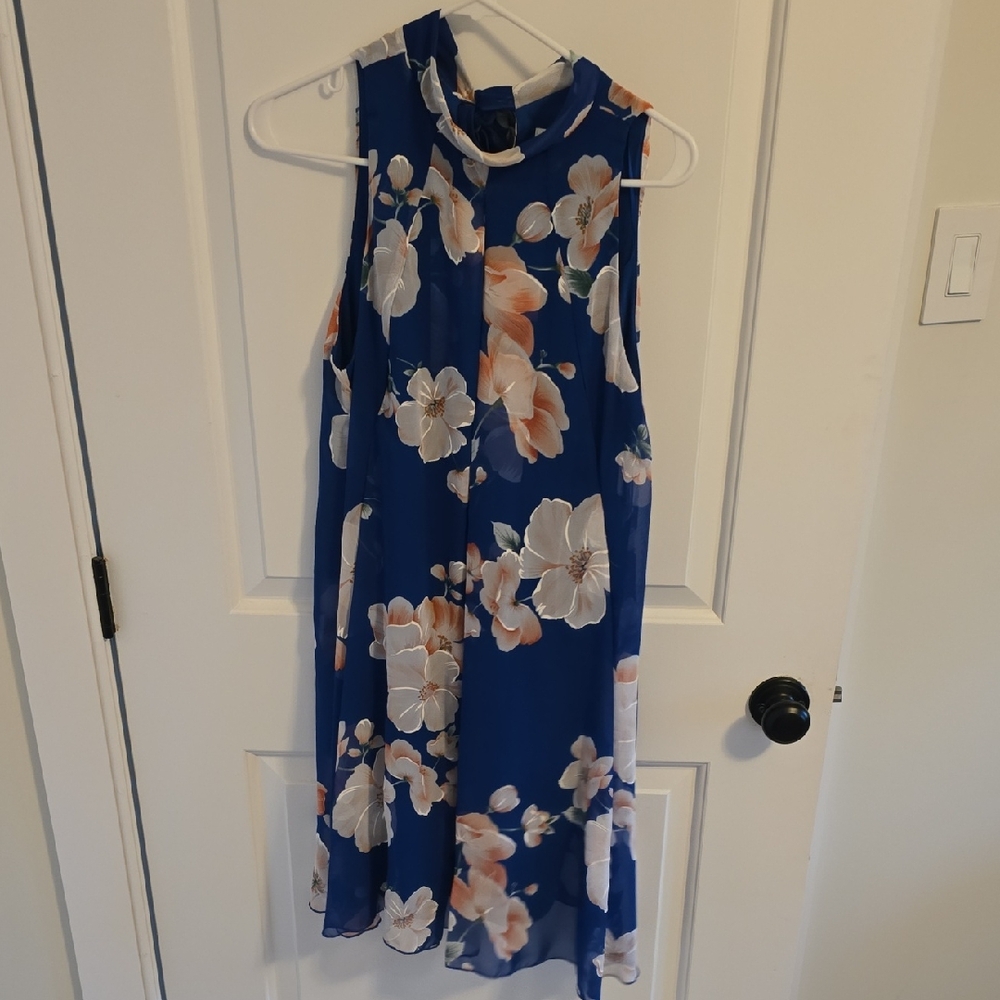 Signature by Robbie Bee Blue Floral Dress